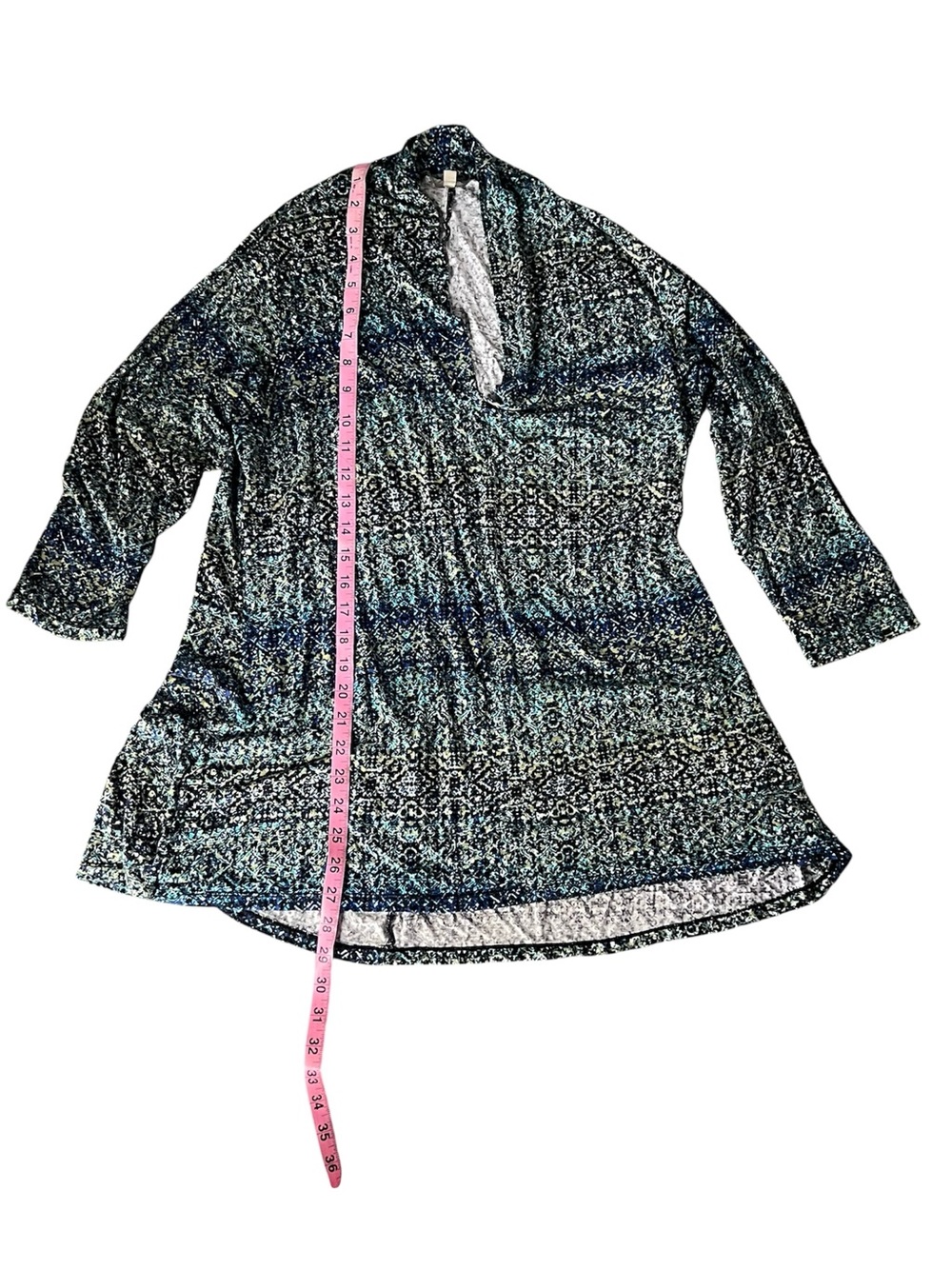 Rose & Olive Blue Teal Abstract Geometric High Low Tunic Top 1X - Picture 4 of 4